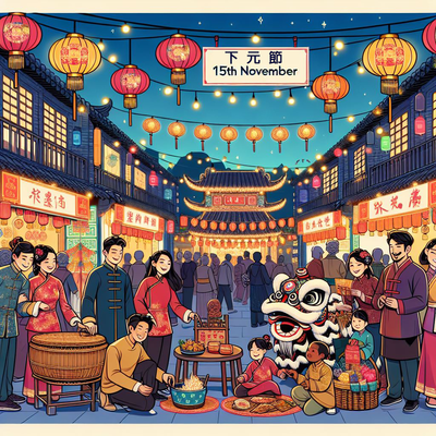 11/15 (Fri.) Xiayuan Festival. Xiayuan Festival is one of the Chinese festivals. It falls on the 15th day of the 10th month of the lunar calendar. It is the birthday of